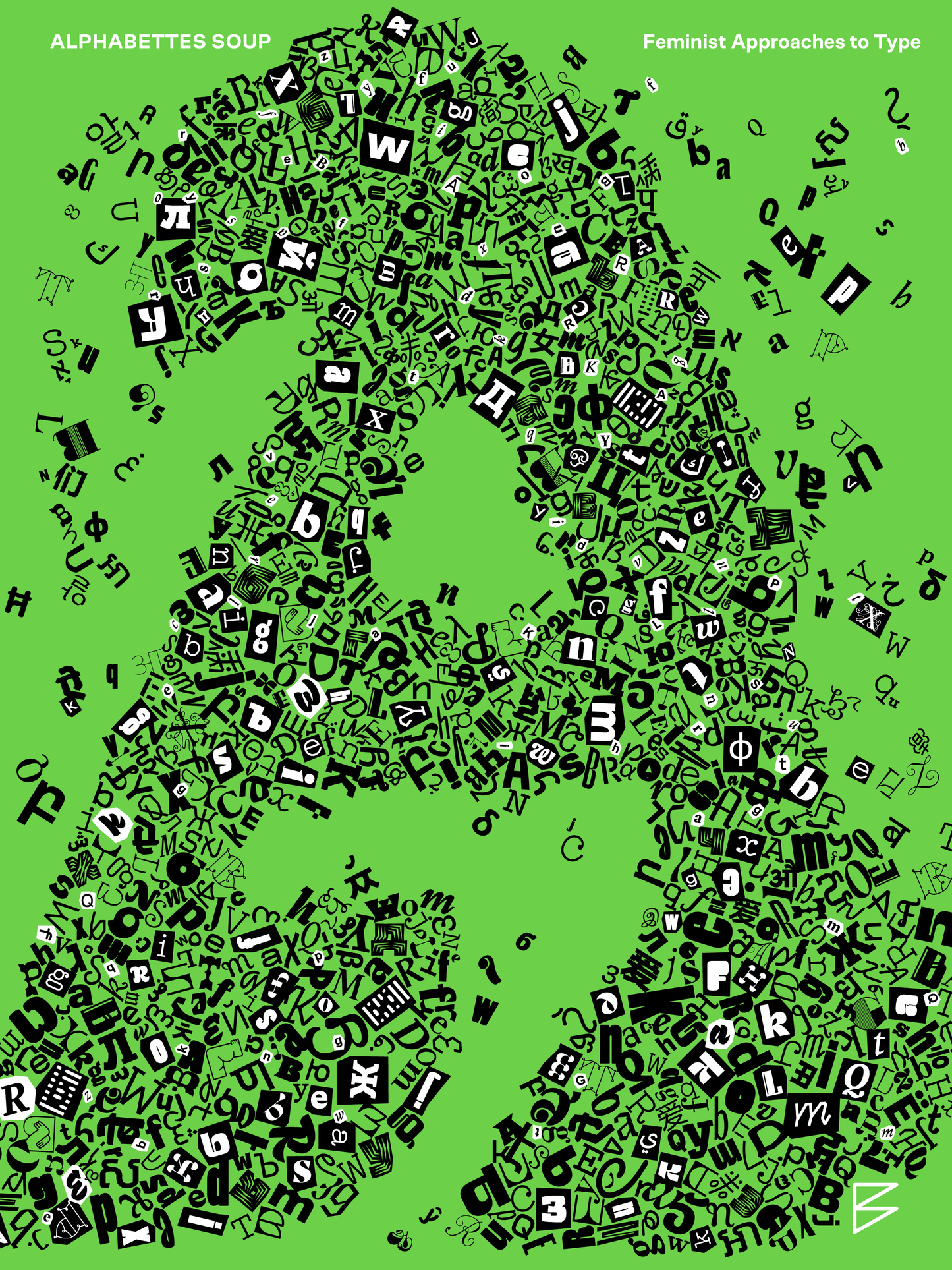 Alphabettes Soup: Feminist Approaches to Type book cover, green background with white and black text